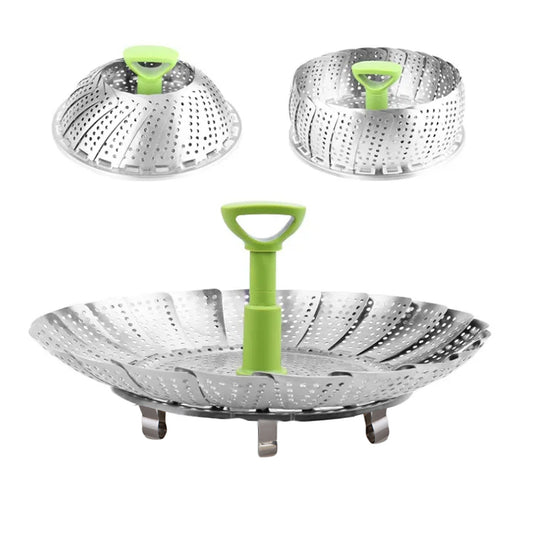 Folding Stainless Steel Steamer Basket – Expandable Mesh Vegetable Cooker for Healthy Steaming in Pots and Pans

