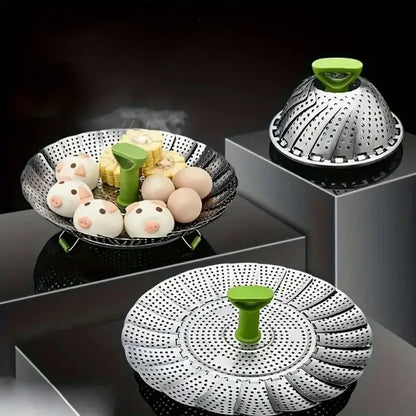 Stainless Steel Folding Steamer Basket – Expandable Mesh Vegetable Cooker for Pots & Pans