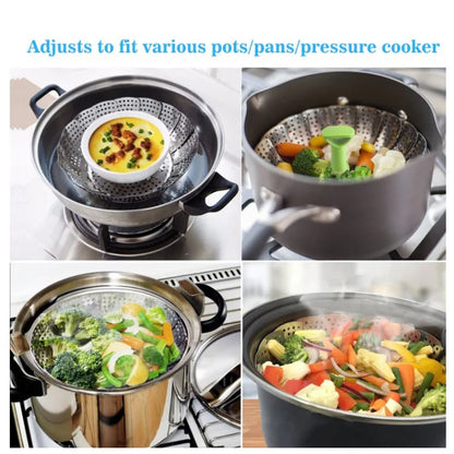 Stainless Steel Folding Steamer Basket – Expandable Mesh Vegetable Cooker for Pots & Pans