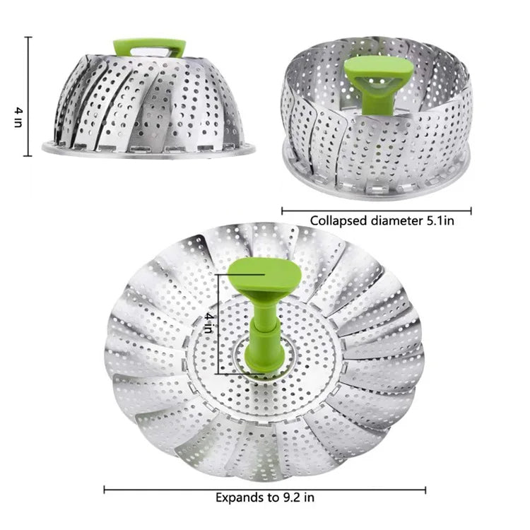 Stainless Steel Folding Steamer Basket – Expandable Mesh Vegetable Cooker for Pots & Pans