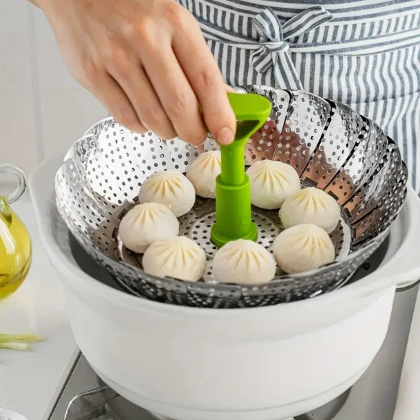 Stainless Steel Folding Steamer Basket – Expandable Mesh Vegetable Cooker for Pots & Pans
