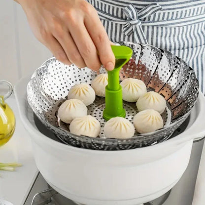 Stainless Steel Folding Steamer Basket – Expandable Mesh Vegetable Cooker for Pots & Pans