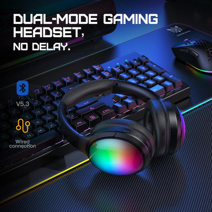 ONIKUMA B3 Wireless Bluetooth Headphones with ANC Microphone Rainbow RGB Lights Effect Lightweight Foldable Over-Ear Headphones with Music & Game Mode 45H Playback for Travel Home Office Hands-Free Clear Calls