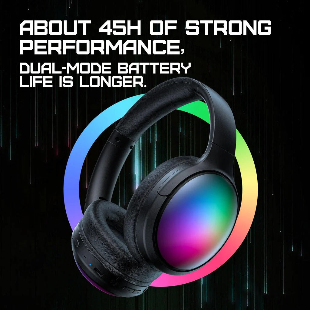 ONIKUMA B3 Wireless Bluetooth Headphones with ANC Microphone Rainbow RGB Lights Effect Lightweight Foldable Over-Ear Headphones with Music & Game Mode 45H Playback for Travel Home Office Hands-Free Clear Calls