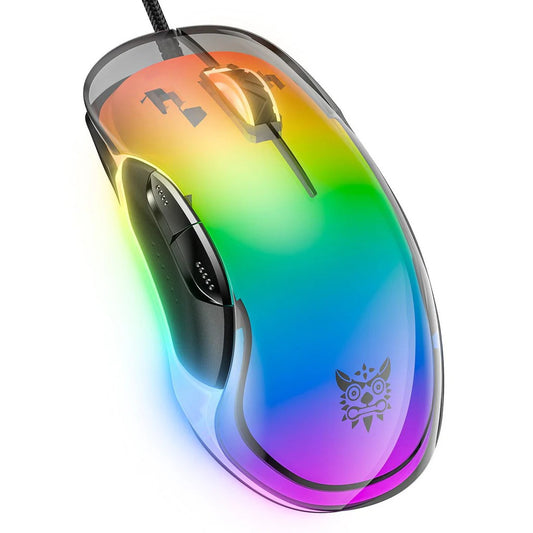 ONIKUMA CW925 RGB Backlit Wired Gaming Mouse Up to 12800 DPI Lightweight Transparent Black 1 Year Warranty