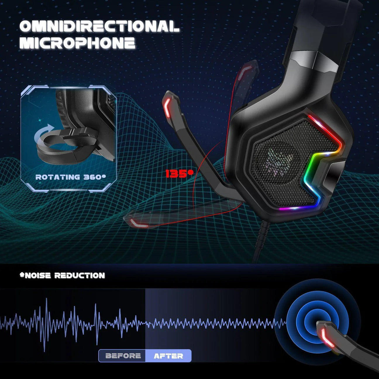 ONIKUMA K10 Pro Wired Gaming Headset with RGB Backlight Noise-Canceling Microphone Over-Ear Headphones for PC PS4 Xbox