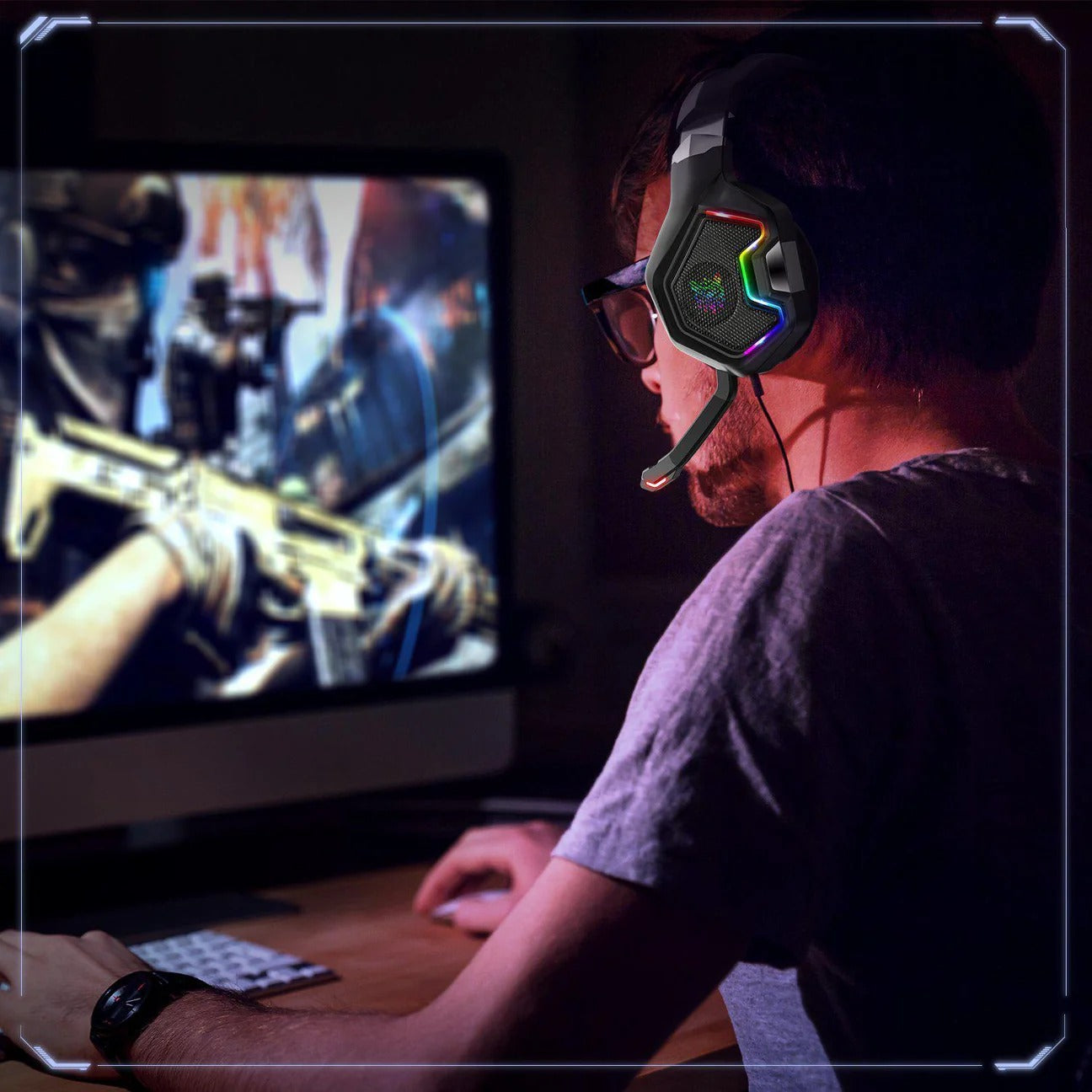 ONIKUMA K10 Pro Wired Gaming Headset with RGB Backlight Noise-Canceling Microphone Over-Ear Headphones for PC PS4 Xbox