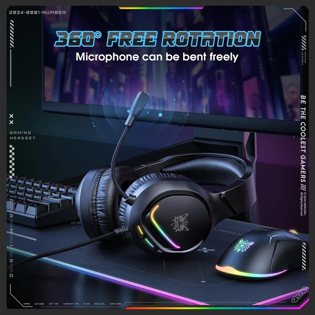 ONIKUMA X31 RGB Dynamic Professional Gaming Headphone Stereo Surround Sound Omnidirectional Mic Wired Headset for PC PS4 Xbox Phone 1 Year Warranty