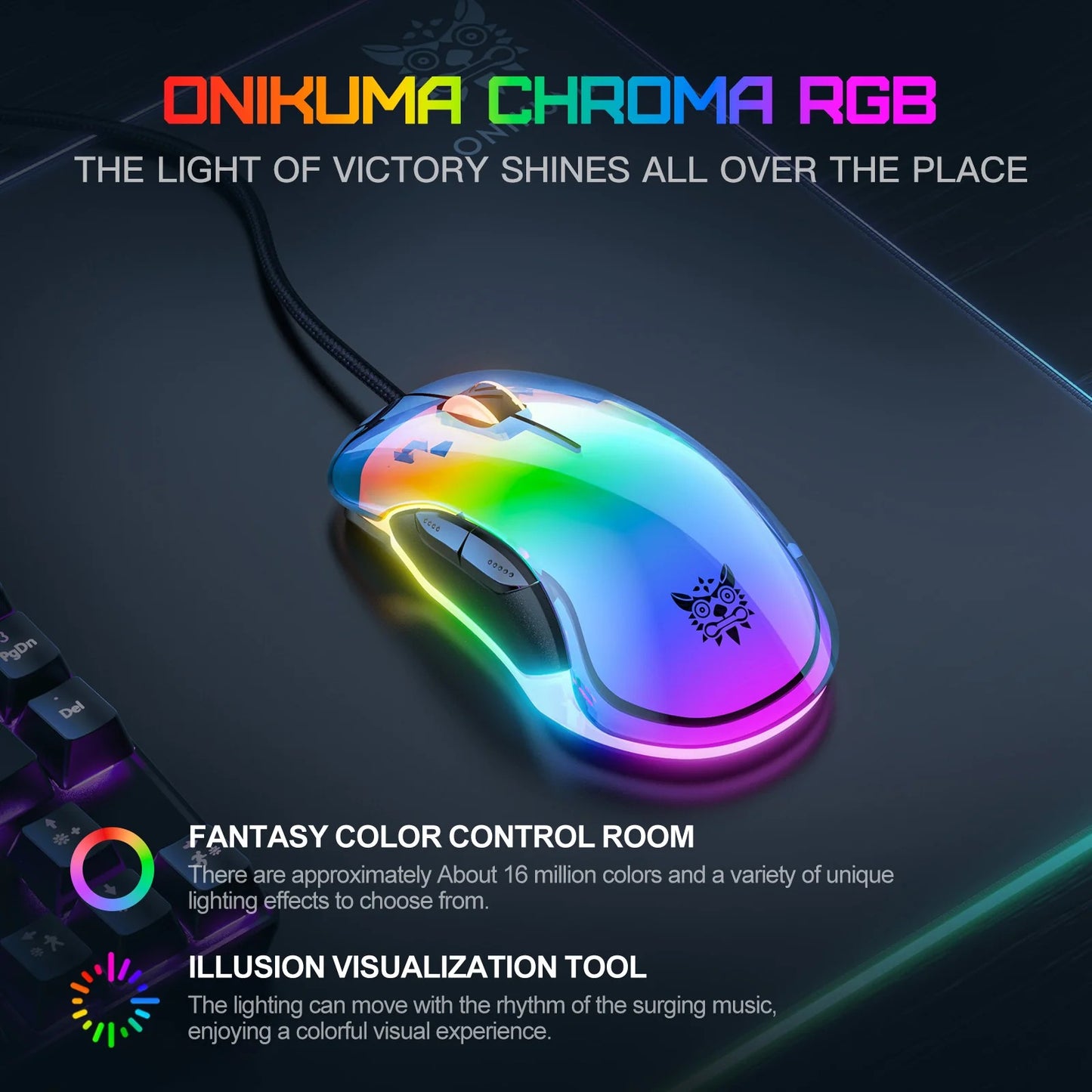 ONIKUMA CW925 RGB Backlit Wired Gaming Mouse Up to 12800 DPI Lightweight Transparent Black 1 Year Warranty