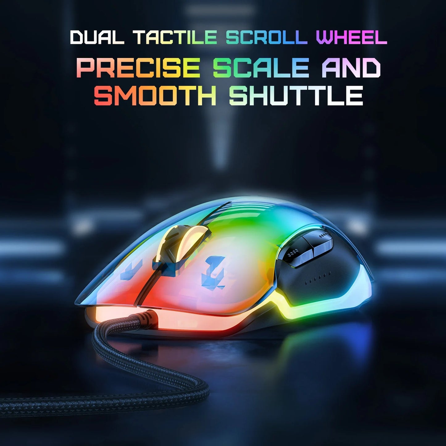 ONIKUMA CW925 RGB Backlit Wired Gaming Mouse Up to 12800 DPI Lightweight Transparent Black 1 Year Warranty