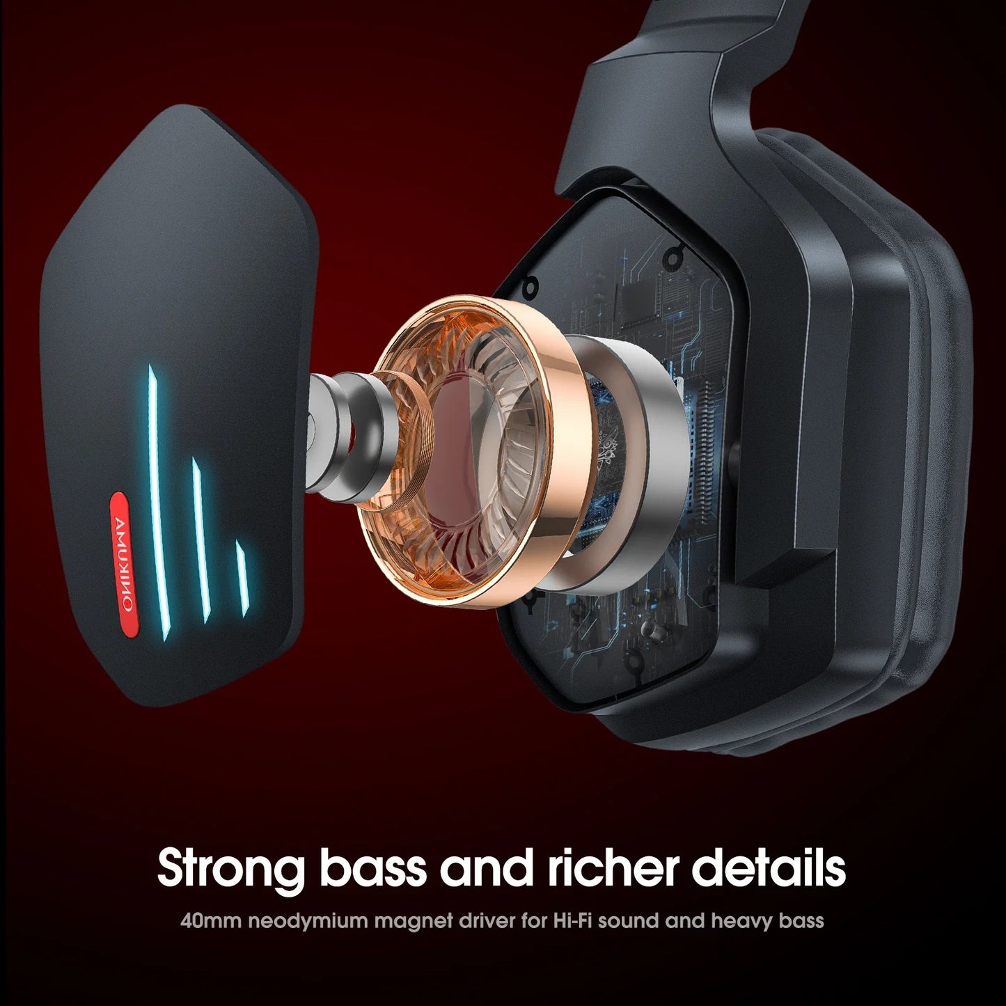 ONIKUMA B60 Wireless Bluetooth Gaming Headset Over-Ear Headphones with LED Lights and Noise-Canceling Mic for PC PS4 PS5 Xbox