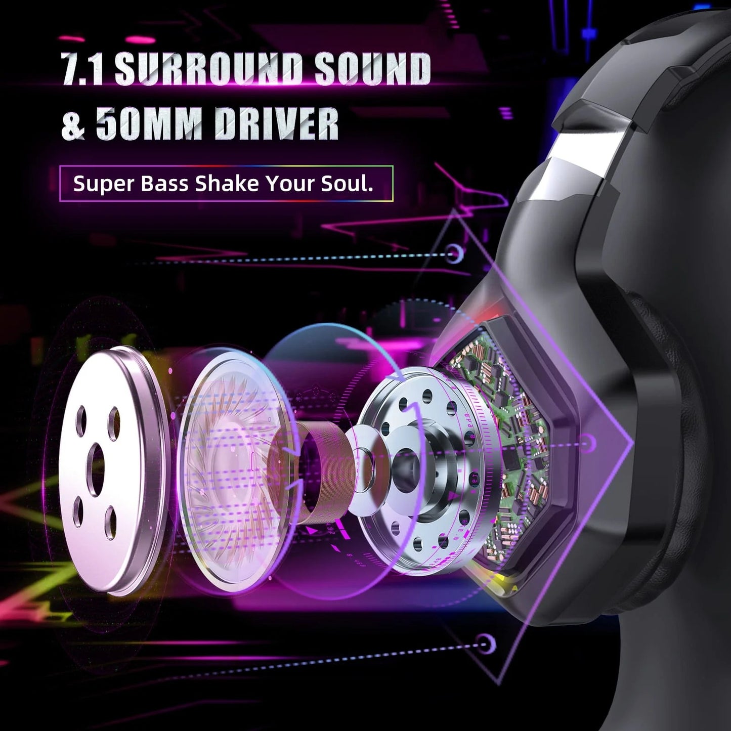 ONIKUMA K10 Pro Wired Gaming Headset with RGB Backlight Noise-Canceling Microphone Over-Ear Headphones for PC PS4 Xbox
