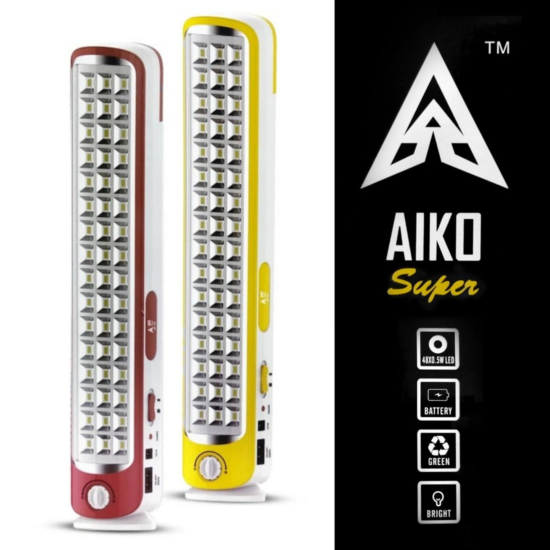 Aiko Super AS-780 Emergency Lamp with 48 SMD LEDs – High Brightness Lantern with Low/High Control and Solid ABS Body (16 Inch)