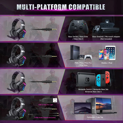 ONIKUMA K10 Pro Wired Gaming Headset with RGB Backlight Noise-Canceling Microphone Over-Ear Headphones for PC PS4 Xbox