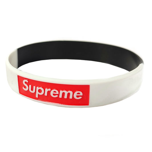 Supreme Two Tone White and Black Silicone Unisex Wristband Bracelet for Men and Women