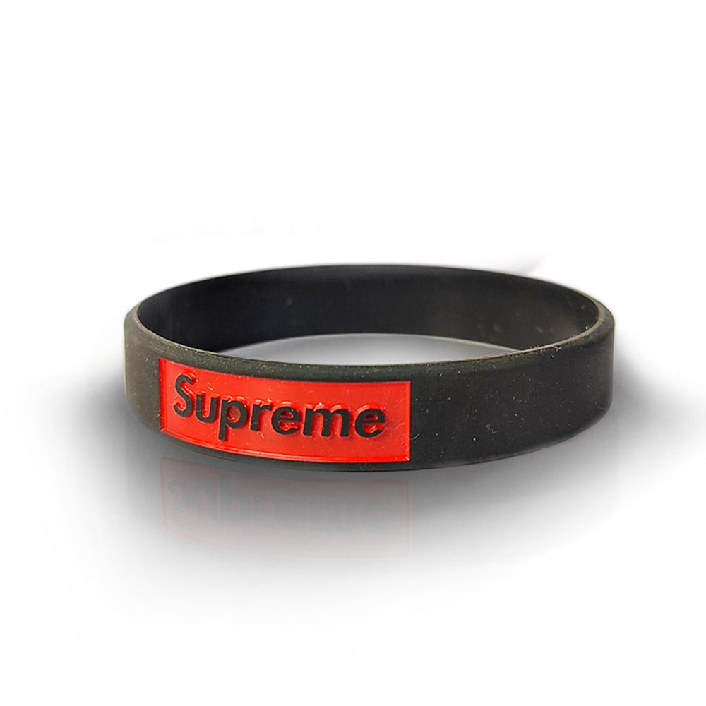 Supreme Black Silicone Unisex Wristband Bracelet for Men and Women