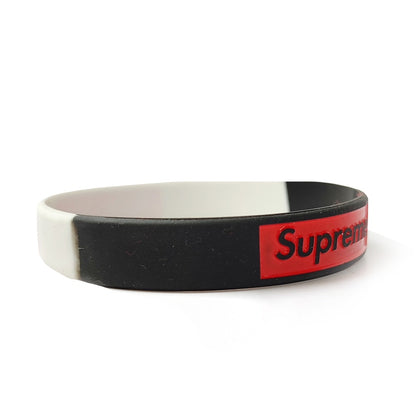 Supreme Two Tone White and Black Silicone Unisex Wristband Bracelet for Men and Women