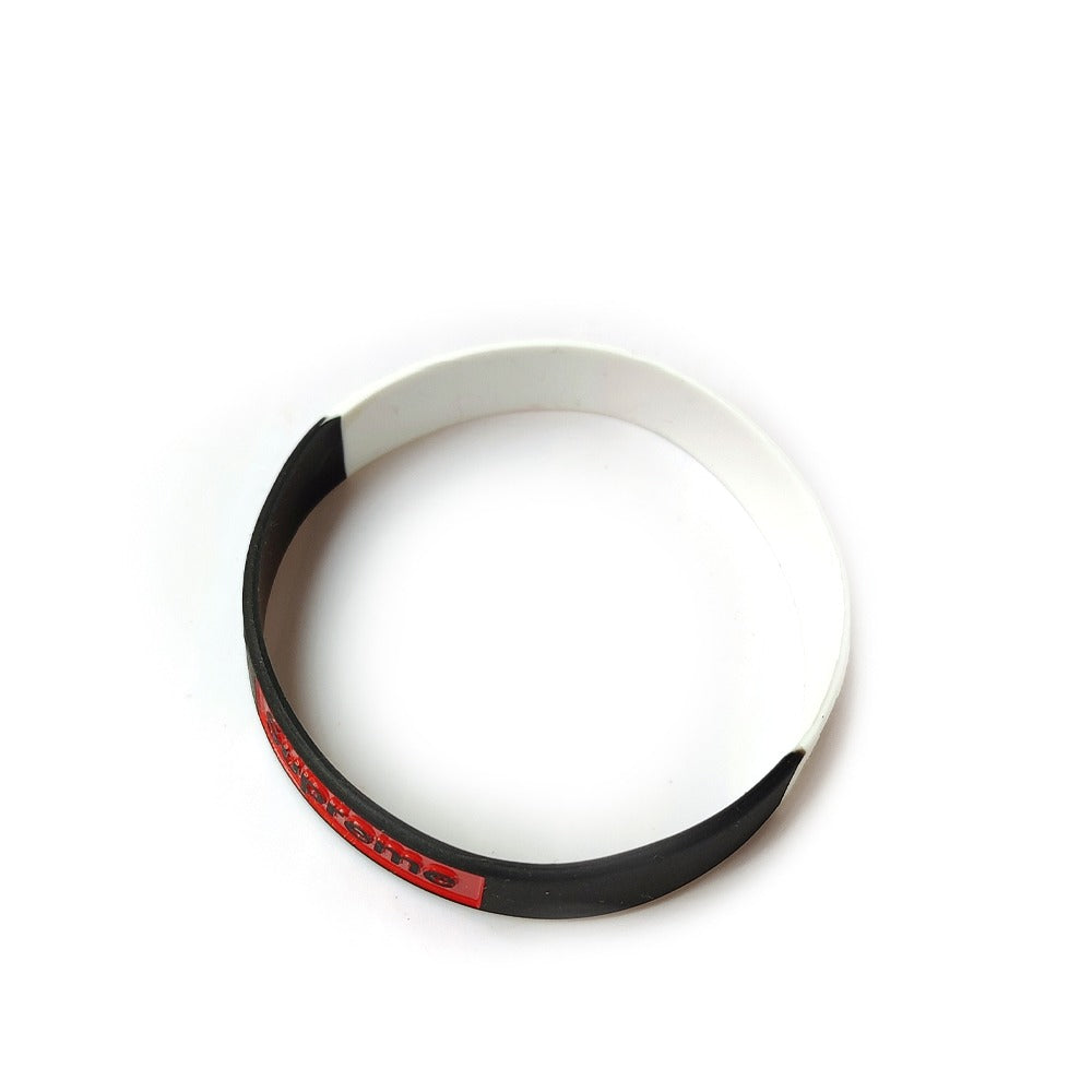 Supreme Two Tone White and Black Silicone Unisex Wristband Bracelet for Men and Women