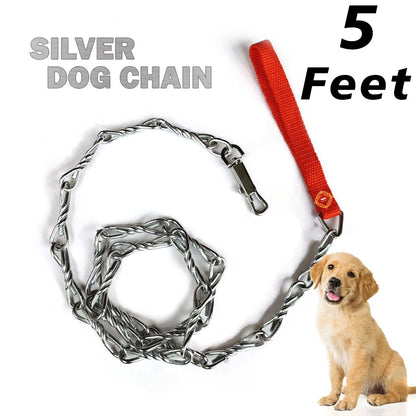 Heavy Duty Metal Dog Leash Chew Proof Chain 155cm for Large and Small Bulldogs