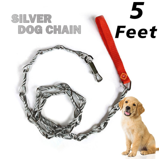 Heavy Duty Metal Dog Leash Chew Proof Chain 155cm for Large and Small Bulldogs