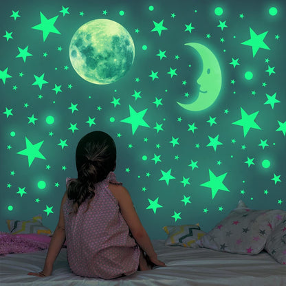 3D Glow-in-the-Dark Stars Moon Heart Wall Stickers – Luminous Fluorescent Plastic Decals for Kids Room & Bedroom Decor