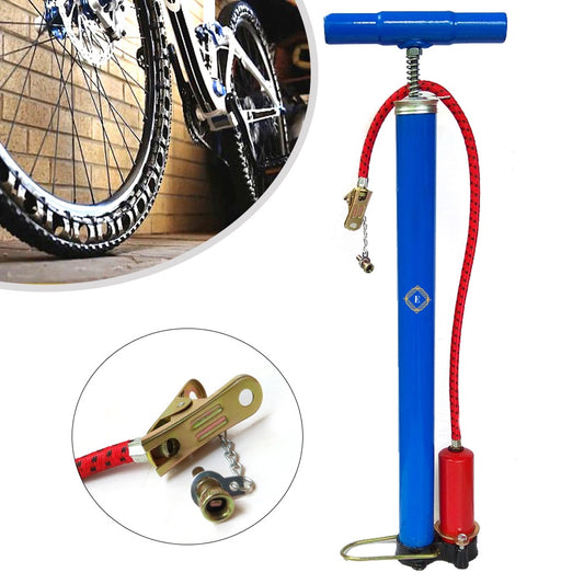Blue Aluminum Alloy Portable Bicycle Air Pump with Pressure Tank Lightweight Hand Pump for Bikes, Balls & Inflatables