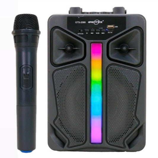 GTS-2066 Wireless Portable Bluetooth Speaker with LED Light – Supports Mic, FM, AUX, USB, TF Card + Wireless Mic Included
