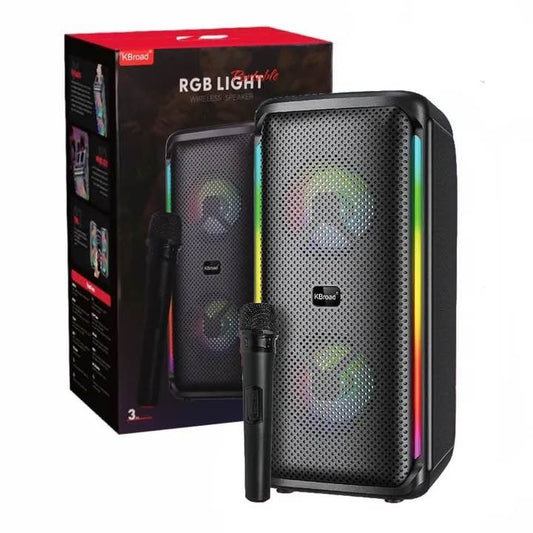 KTS-1972 Portable Wireless Bluetooth Speaker with Wireless Mic – RGB LED Light, Mic/FM/AUX/USB/SD Support, Karaoke Speaker