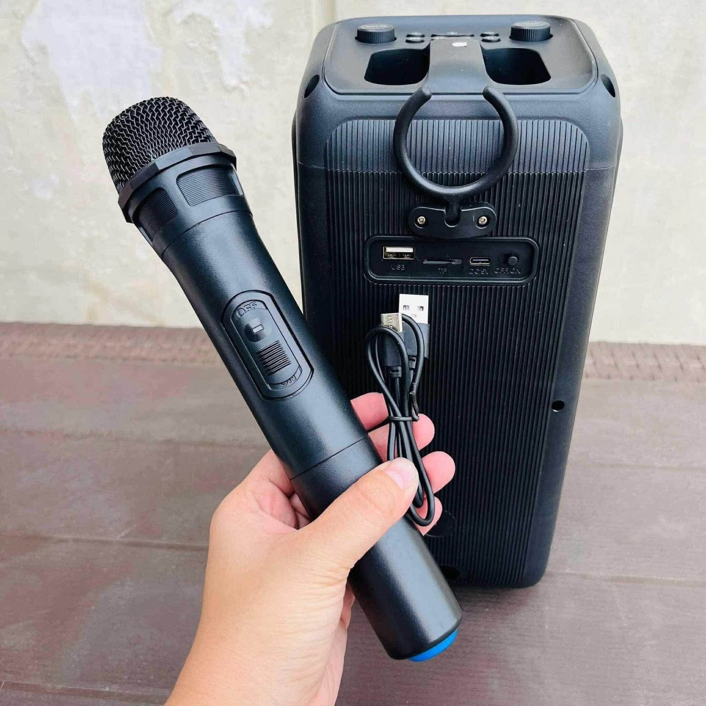 KTS-1972 Portable Wireless Bluetooth Speaker with Wireless Mic – RGB LED Light, Mic/FM/AUX/USB/SD Support, Karaoke Speaker