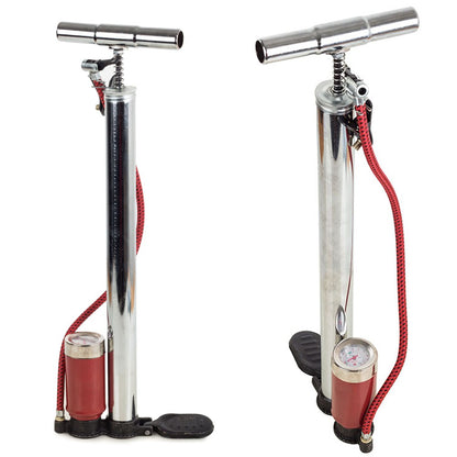 Large Aluminum Air Pump with Pressure Meter – Heavy Duty Bicycle & Ball Inflator with Gauge