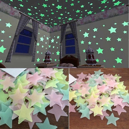 3D Glow-in-the-Dark Stars Moon Heart Wall Stickers – Luminous Fluorescent Plastic Decals for Kids Room & Bedroom Decor