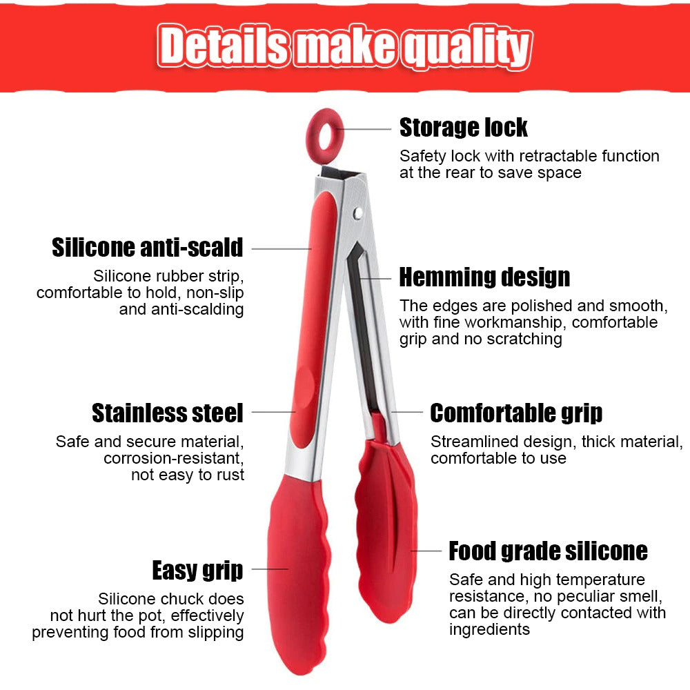 Silicone BBQ Grilling Tong Non‑Stick Kitchen Cooking & Serving Tong with Stainless Steel Handle