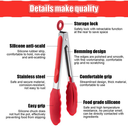 Silicone BBQ Grilling Tong Non‑Stick Kitchen Cooking & Serving Tong with Stainless Steel Handle