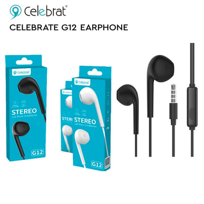 Celebrat G12 3.5mm Wired Earphones In‑Ear Headset with Mic – High‑Quality Handsfree for Mobile Phones