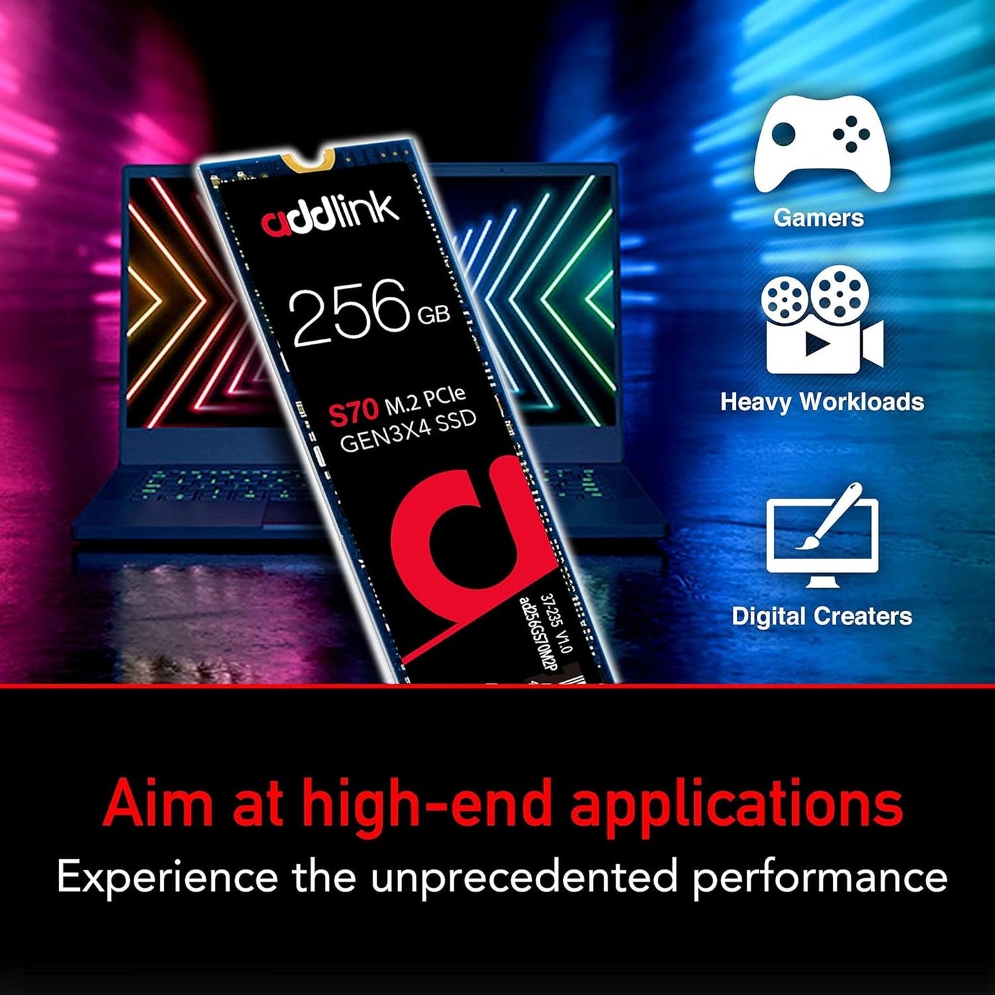 ADDLINK S70 Lite SSD NVMe PCIe Gen3x4 M.2 256GB 512GB High Speed Internal Solid State Drive