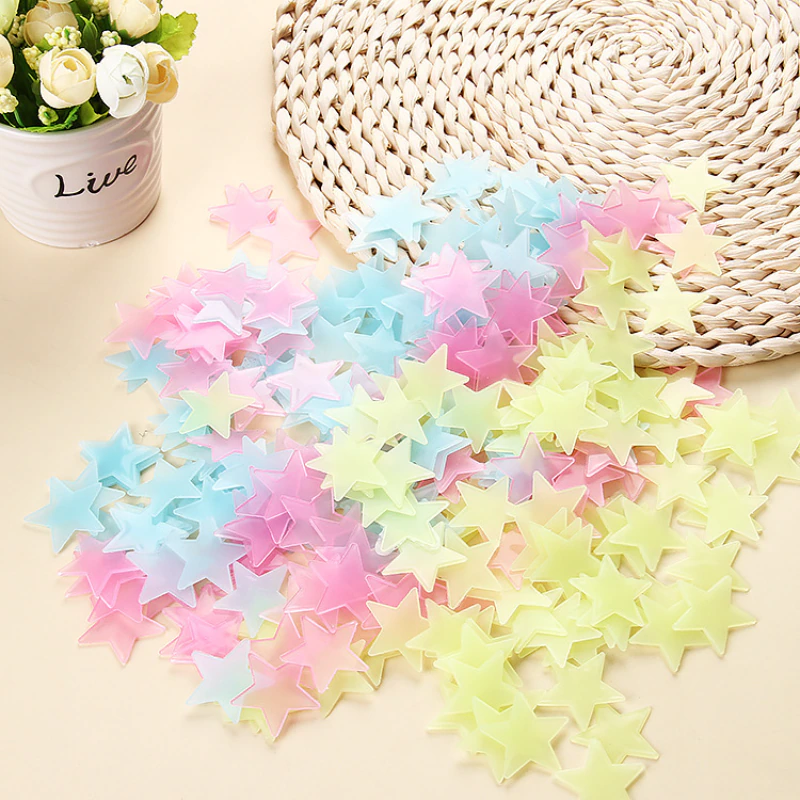 3D Glow-in-the-Dark Stars Moon Heart Wall Stickers – Luminous Fluorescent Plastic Decals for Kids Room & Bedroom Decor