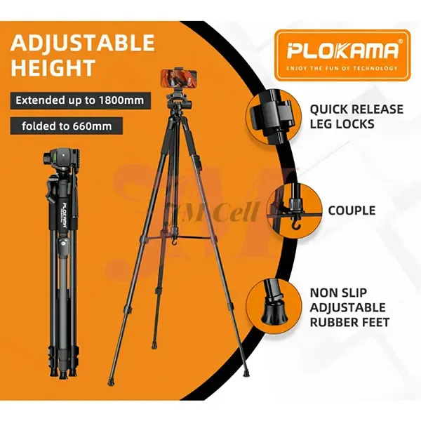 Professional Tripod for Camera DSLR Mobile Plokama PK-9970 1800mm Adjustable Stand for Photography and Video