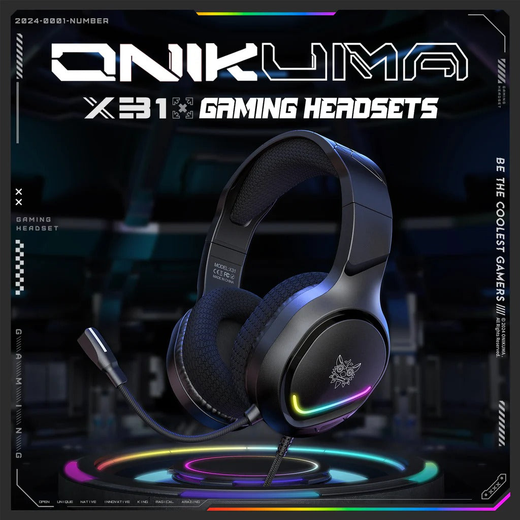 ONIKUMA X31 RGB Dynamic Professional Gaming Headphone Stereo Surround Sound Omnidirectional Mic Wired Headset for PC PS4 Xbox Phone 1 Year Warranty