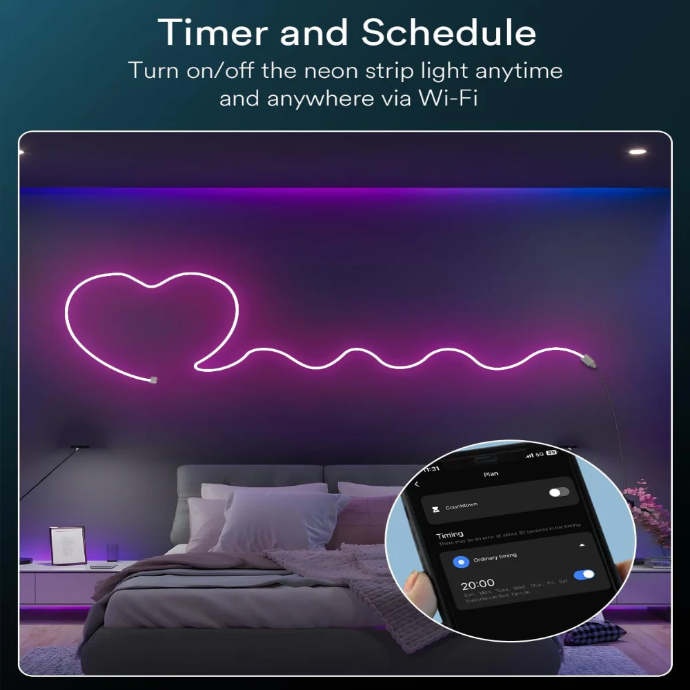 LED Smart Neon Strip 5M Full Set App Controlled RGB Flexible Light Strip for Room Decor & Ambience