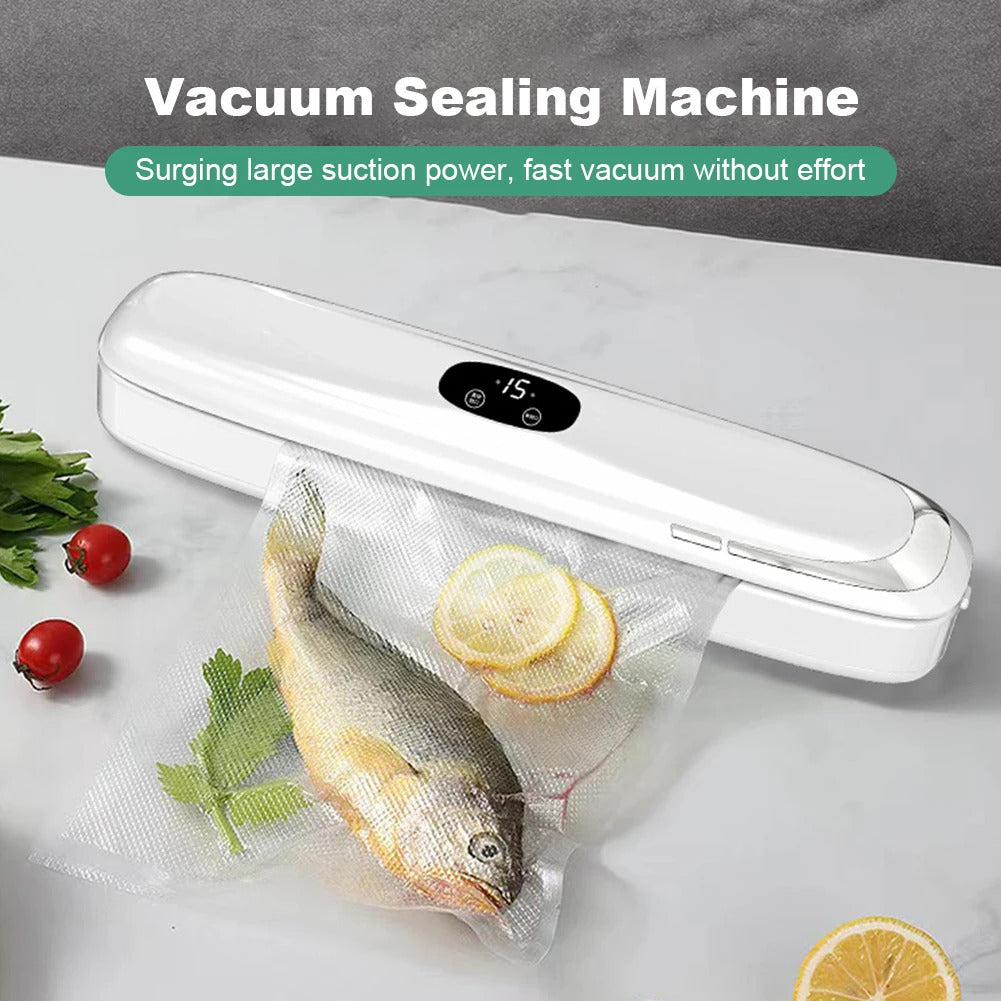 Automatic Household Food Vacuum Sealing Machine with 10Pcs Vacuum Bags — Powerful Food Saver Sealer
