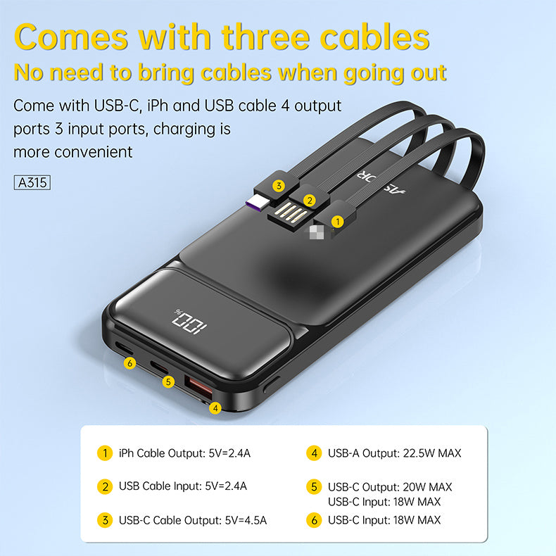 Aspor A315 10000mAh Power Bank PD 22.5W Fast Charging Portable External Phone Charger