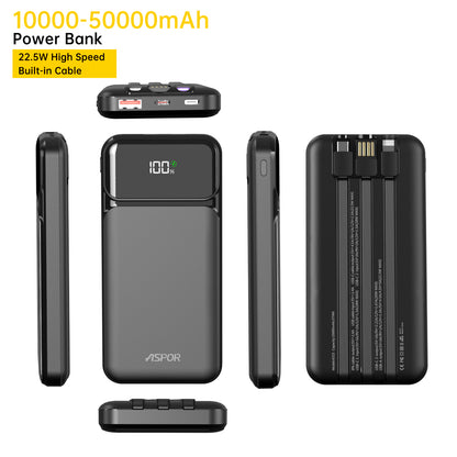 Aspor A315 10000mAh Power Bank PD 22.5W Fast Charging Portable External Phone Charger