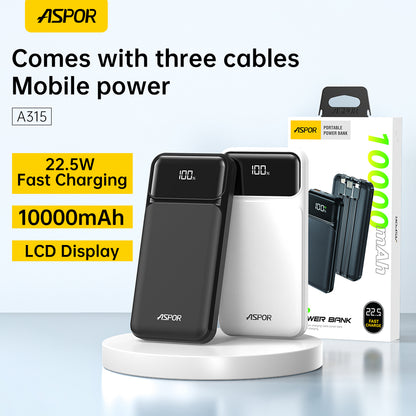 Aspor A315 10000mAh Power Bank PD 22.5W Fast Charging Portable External Phone Charger