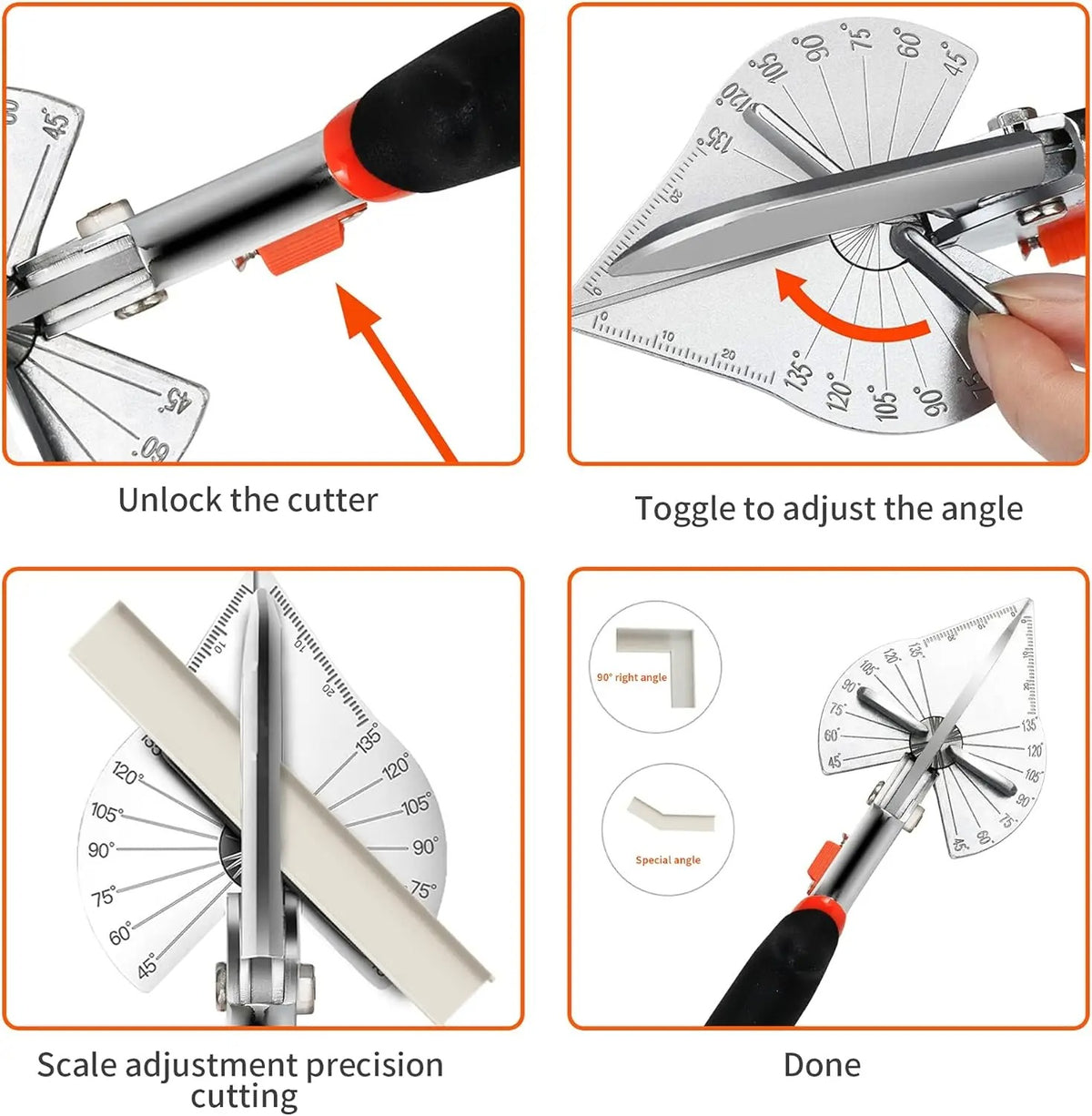 Casing Cutter 45-135 Degree Adjustable Miter Shears, SK5 Replaceable Blade Angle Trim Cutter for PVC Trunking Wood Craft