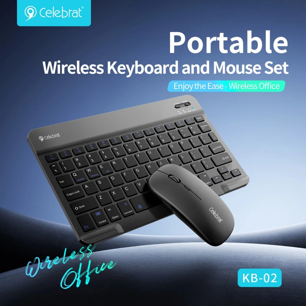 Celebrat KB-02 Wireless Keyboard & Mouse Combo – Bluetooth, Cross-Platform, Adjustable DPI