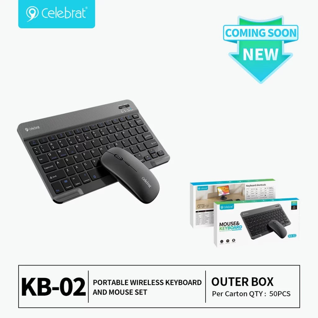 Celebrat KB-02 Wireless Keyboard & Mouse Combo – Bluetooth, Cross-Platform, Adjustable DPI