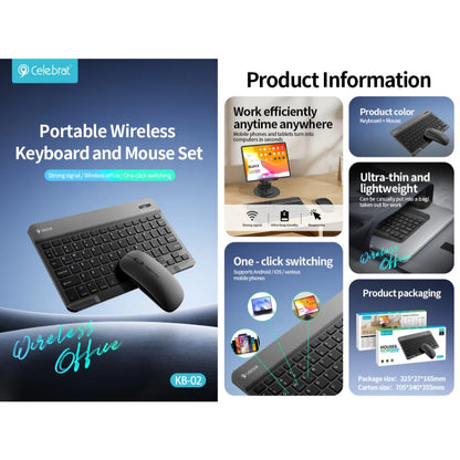 Celebrat KB-02 Wireless Keyboard & Mouse Combo – Bluetooth, Cross-Platform, Adjustable DPI