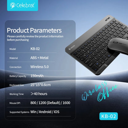 Celebrat KB-02 Wireless Keyboard & Mouse Combo – Bluetooth, Cross-Platform, Adjustable DPI