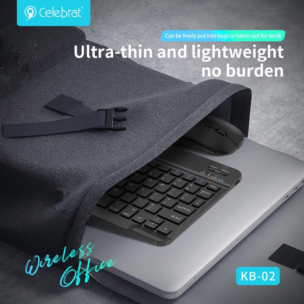 Celebrat KB-02 Wireless Keyboard & Mouse Combo – Bluetooth, Cross-Platform, Adjustable DPI