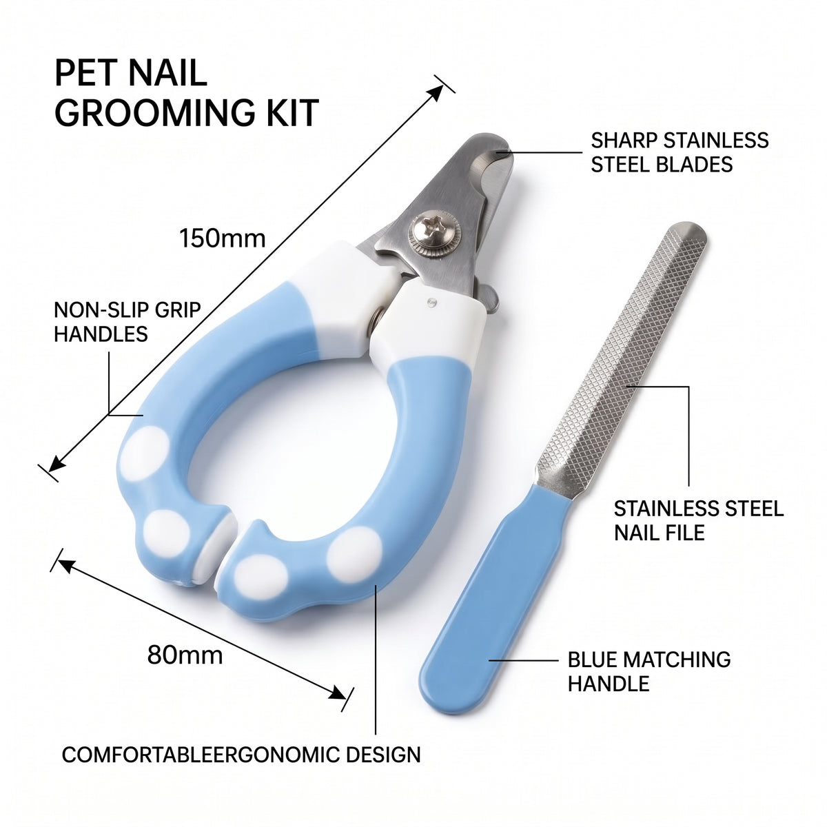 Professional Pet Nail Clipper & Nail File Grooming Kit Ergonomic Non-Slip Grip for Dogs & Cats Nail cutter